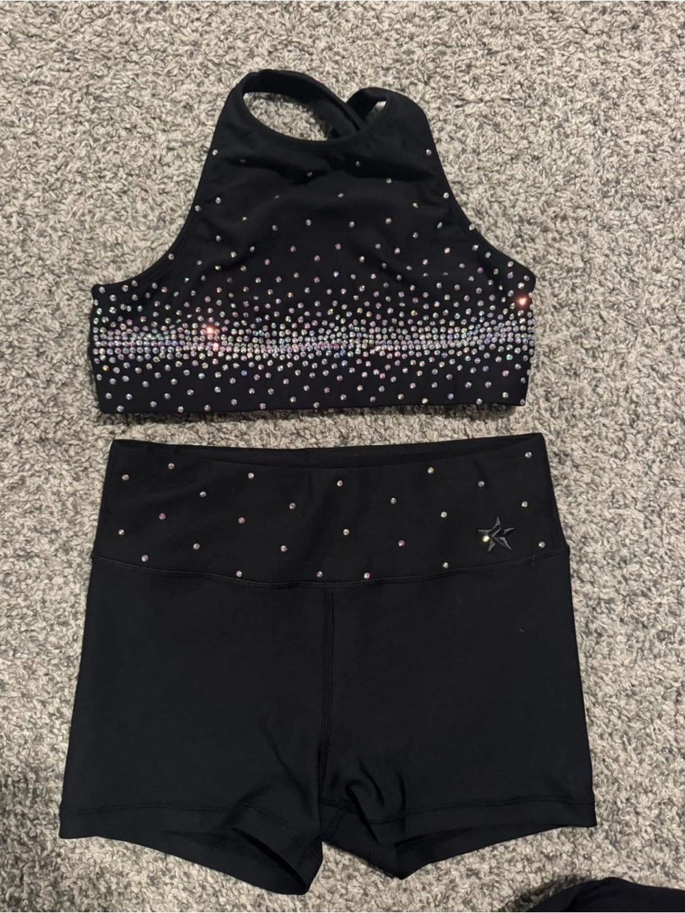 Rebel Athletic Black Rhinestone High Neck Crop Top & Shorts Set